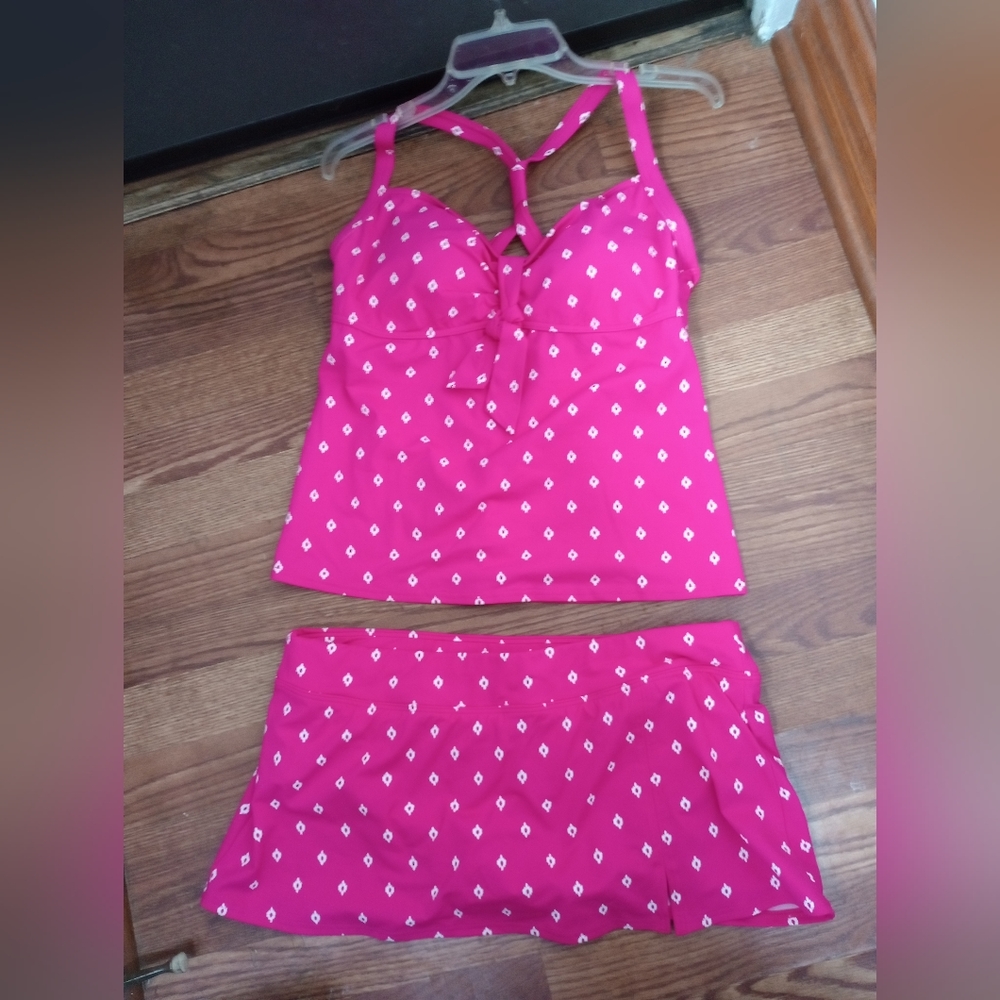 Land’s End Tankini with Swim Skirt Size 14 Pink